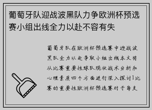 葡萄牙队迎战波黑队力争欧洲杯预选赛小组出线全力以赴不容有失